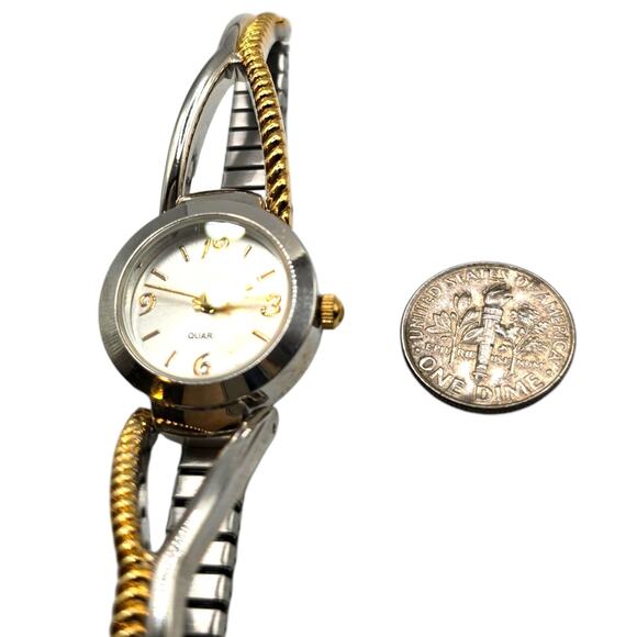 Vintage Women Wrist Watch Stretch Bracelet Gold Tone Good Working Condition - Picture 5 of 5